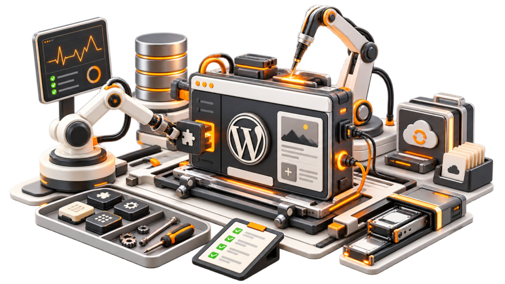 Manutenzione WordPress con controlli tecnici, aggiornamenti, backup e verifica dei componenti del sito