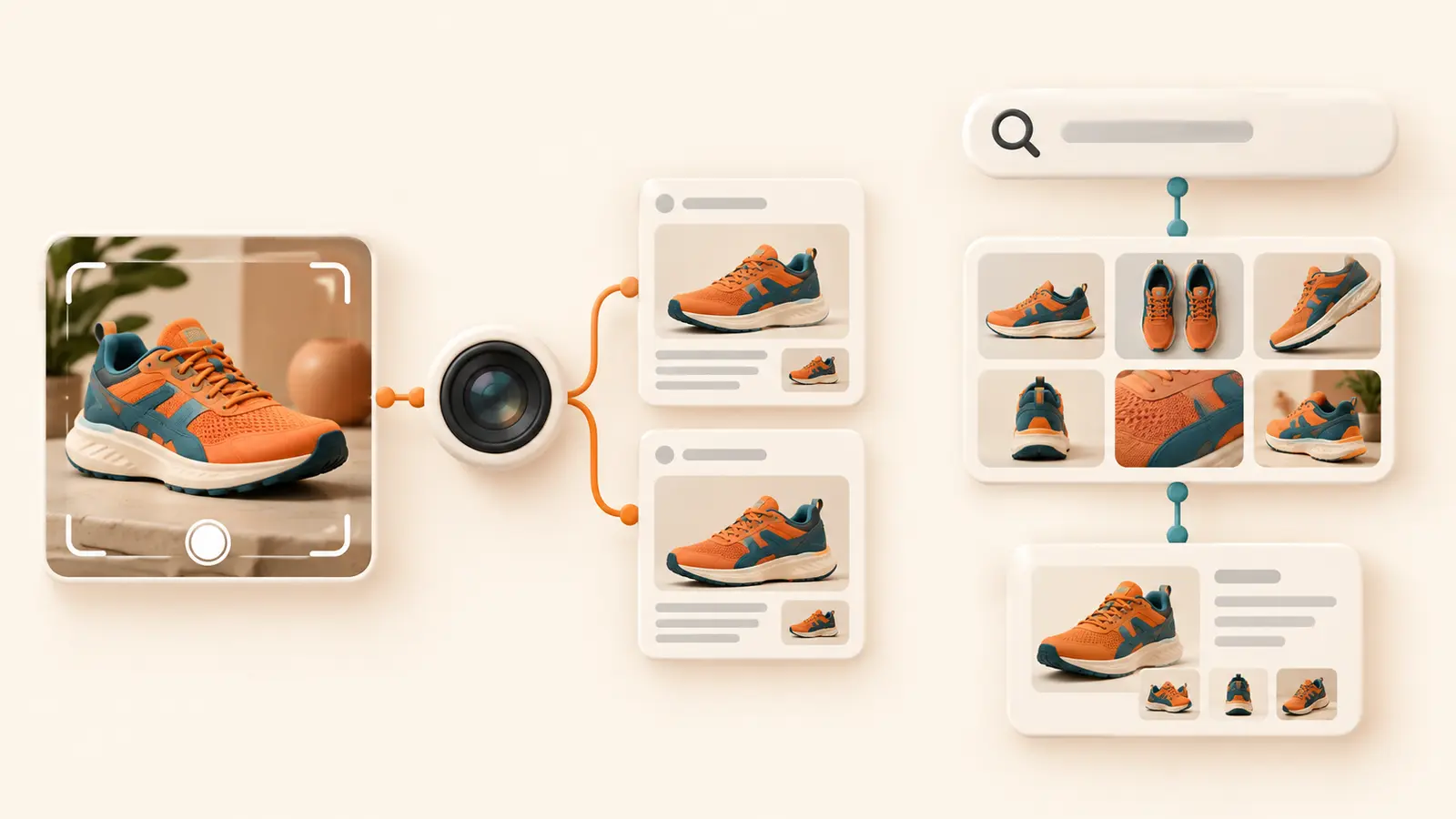 Dos recorridos distinguen una búsqueda iniciada con la foto de una zapatilla del acceso habitual a los resultados de Google Imágenes.