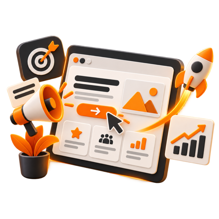 un objetivo concreto Ilustración 3D de una landing page diseñada para guiar hacia un objetivo concreto