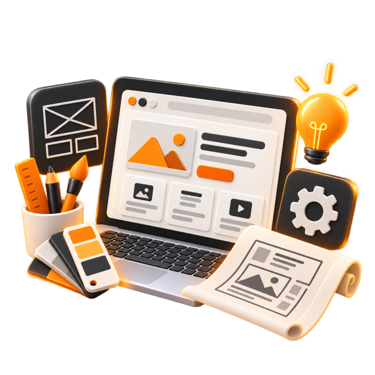 Ilustración 3D del diseño de un sitio web a medida