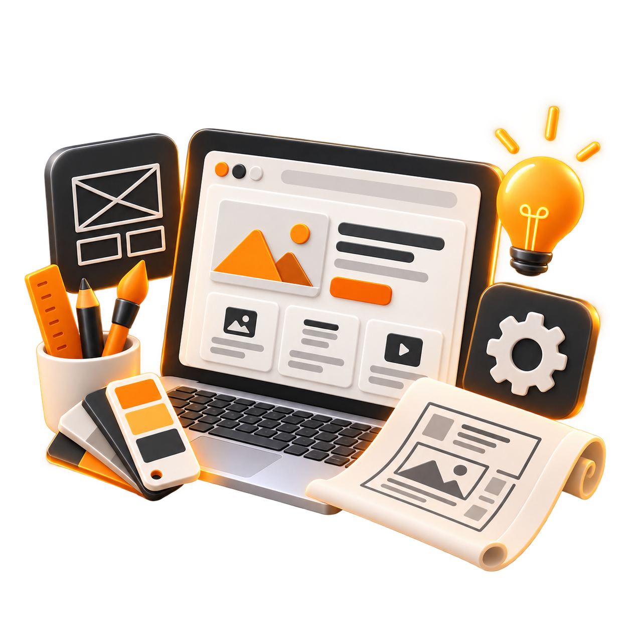 Ilustración 3D del diseño de un sitio web a medida