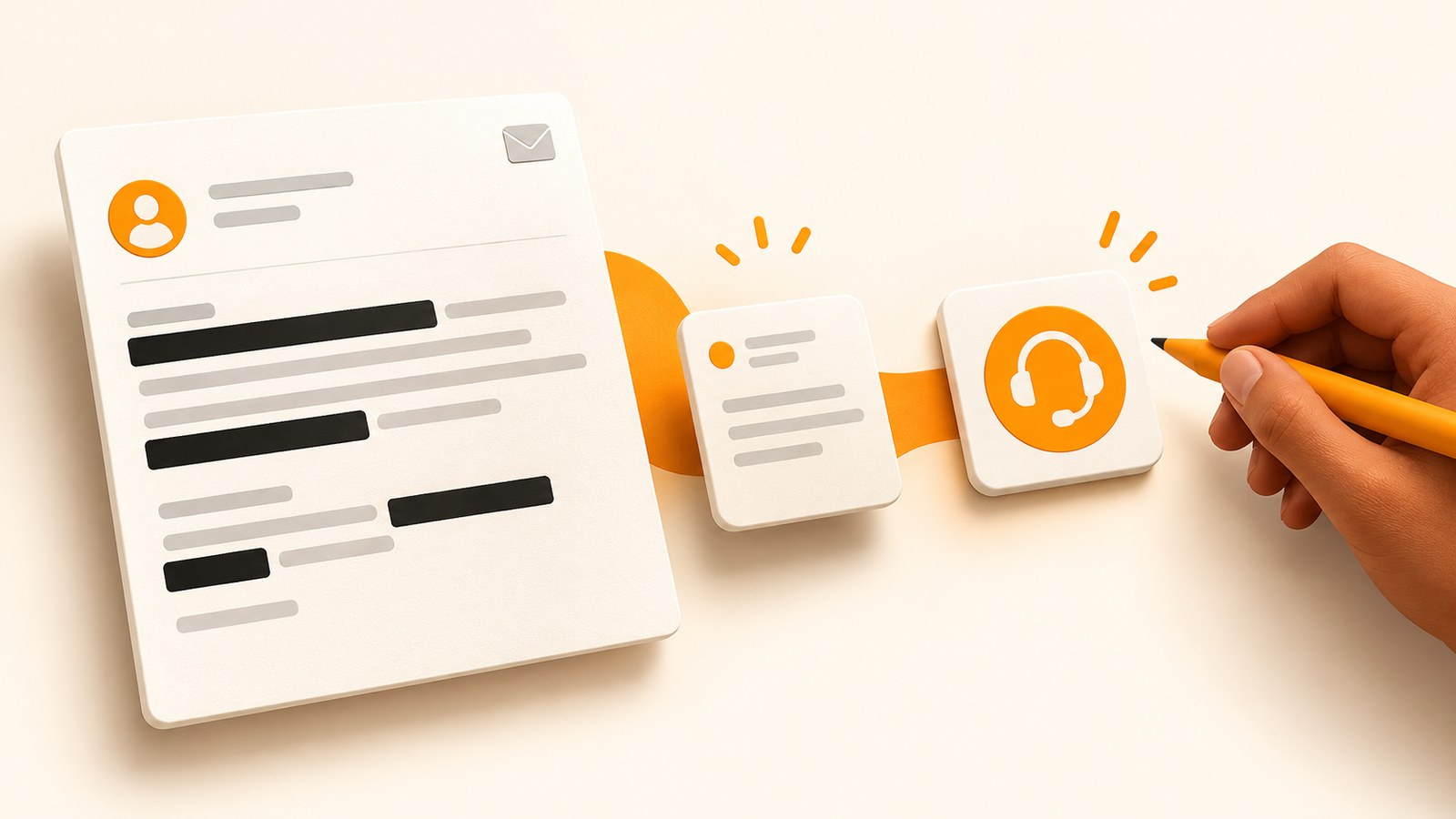 Correo de atención al cliente con datos identificativos ocultos, clasificado y revisado por una persona antes de usarlo